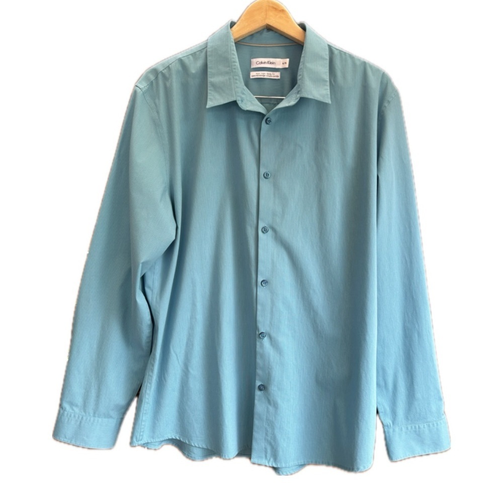 Calvin Klein Aqua Blue Long Sleeve Dress Shirt Men Classic Timeless Extra Large